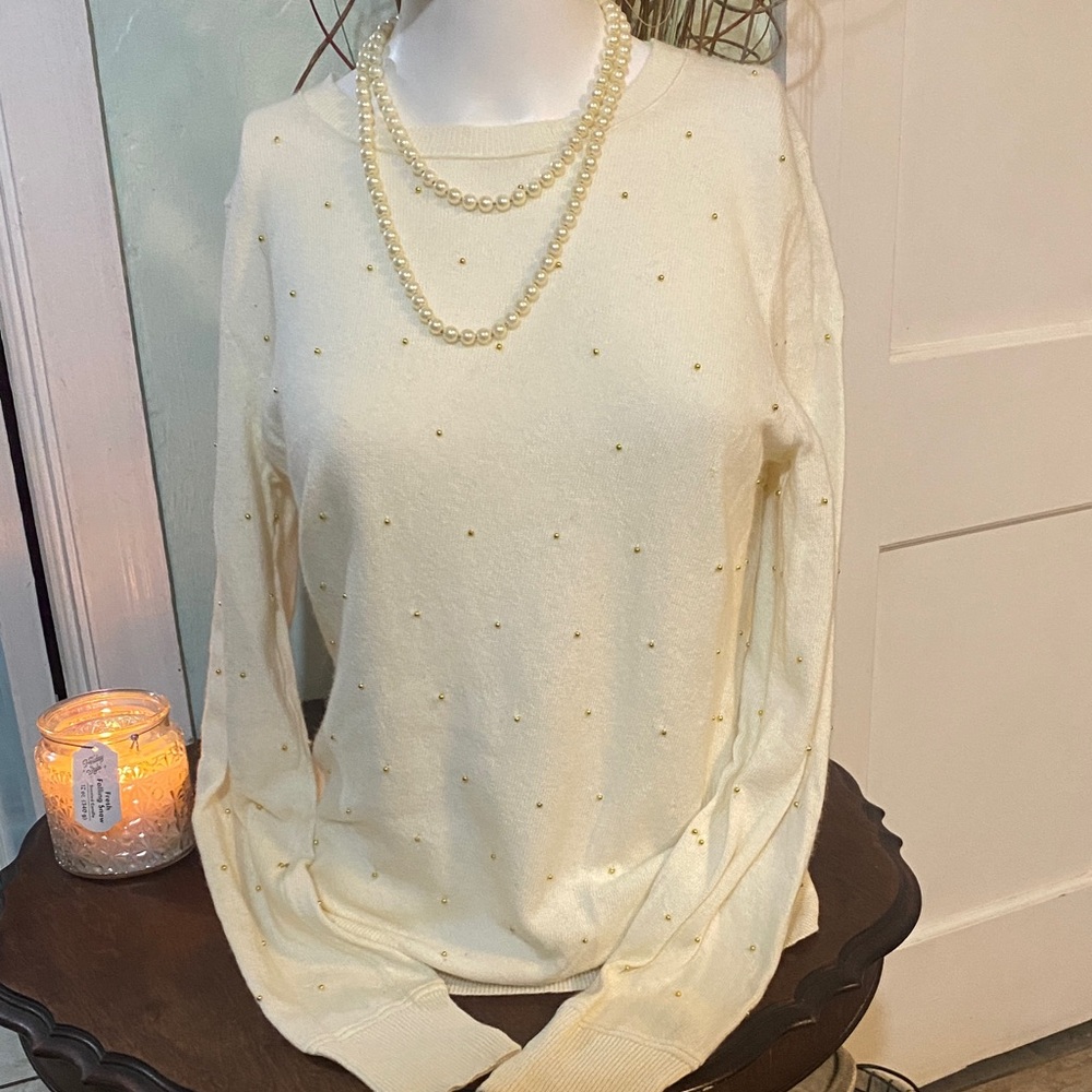Banana Republic Ivory Sweater with Gold Details